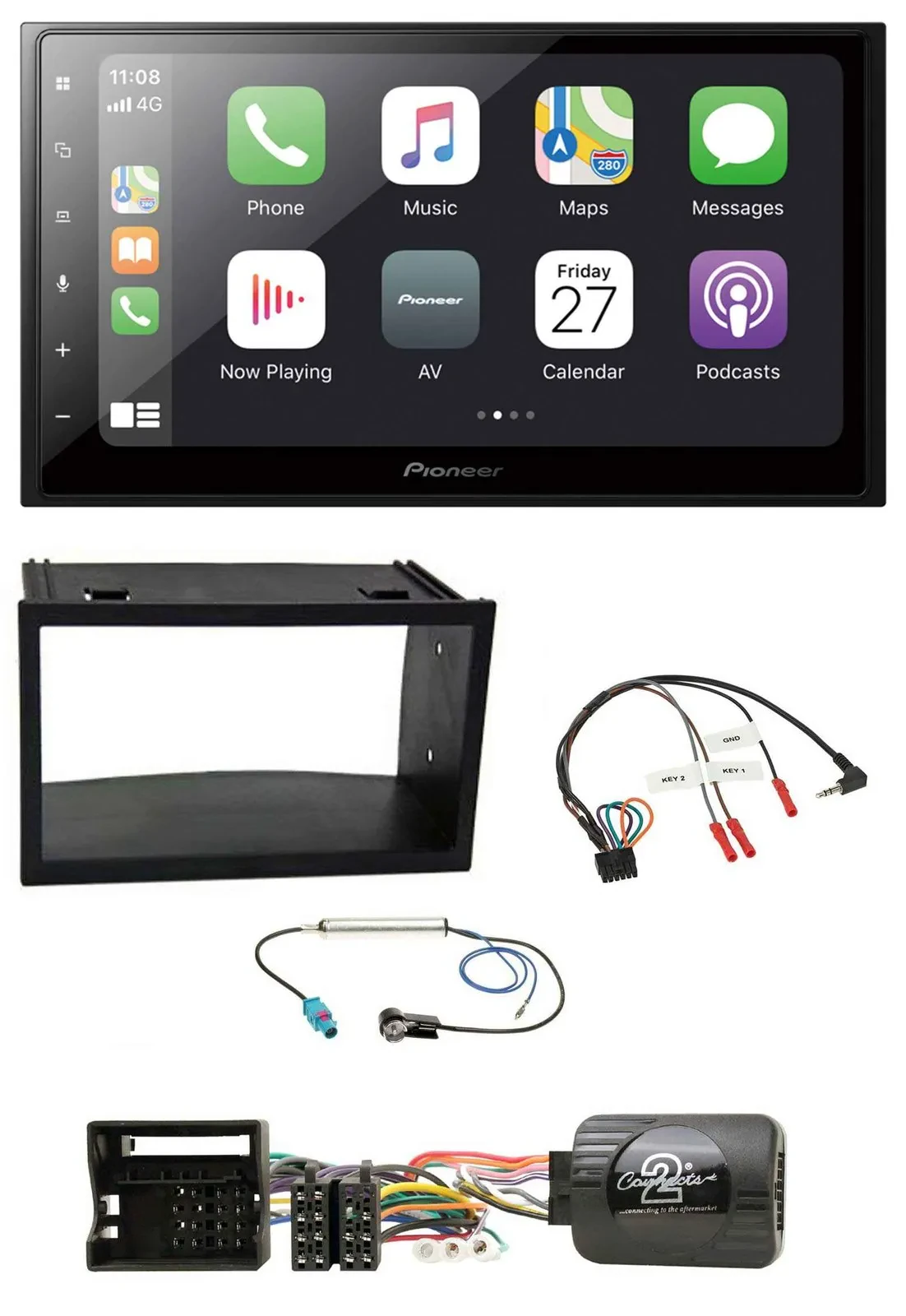 Pioneer Lenkrad Bluetooth DAB 2DIN USB Autoradio für VW Polo Passat Quadlock