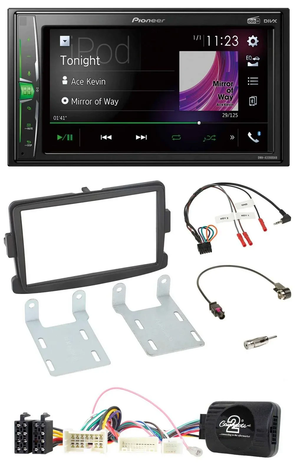 Автомагнитола Pioneer 2 DIN DAB USB Bluetooth для Dacia Sandero (с 2013), чёрный