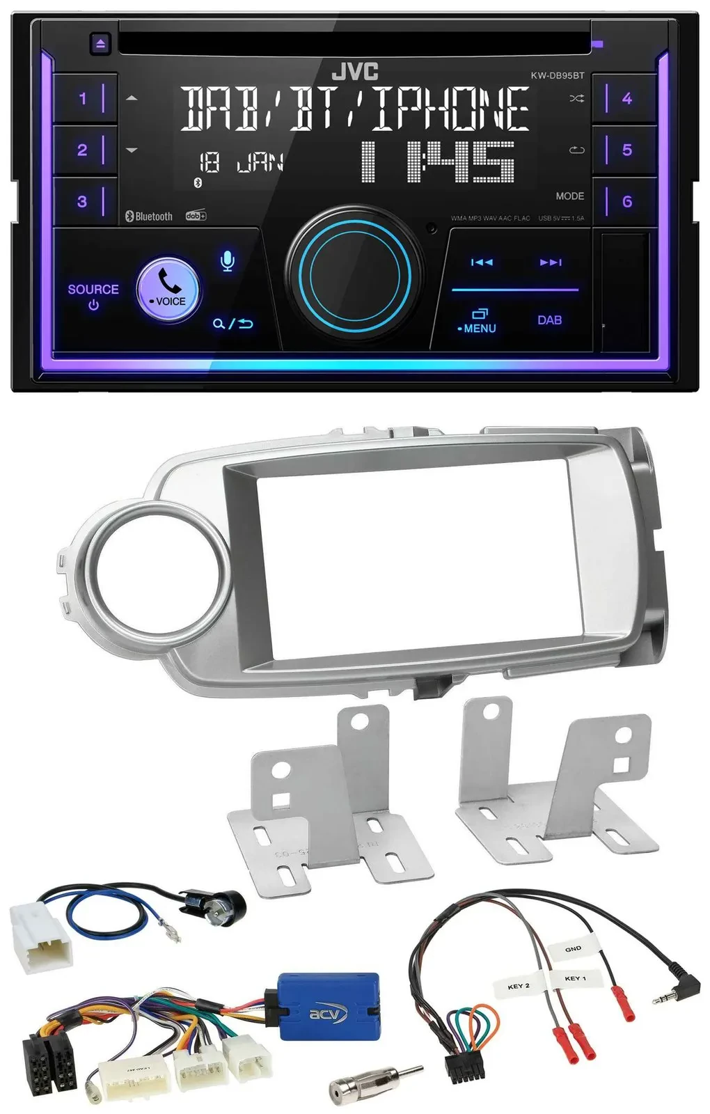 JVC Lenkrad USB 2DIN DAB Bluetooth CD Autoradio für Toyota Yaris 2011-2014 silbe