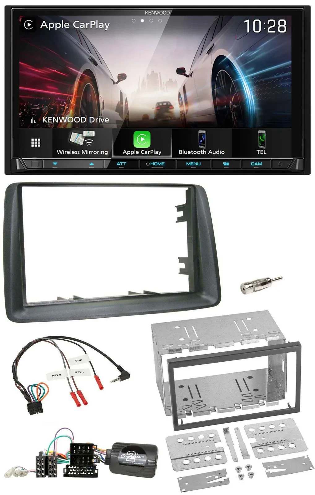 Автомагнитола Kenwood 2DIN USB DAB Bluetooth для Fiat Panda 2007–2012, серый