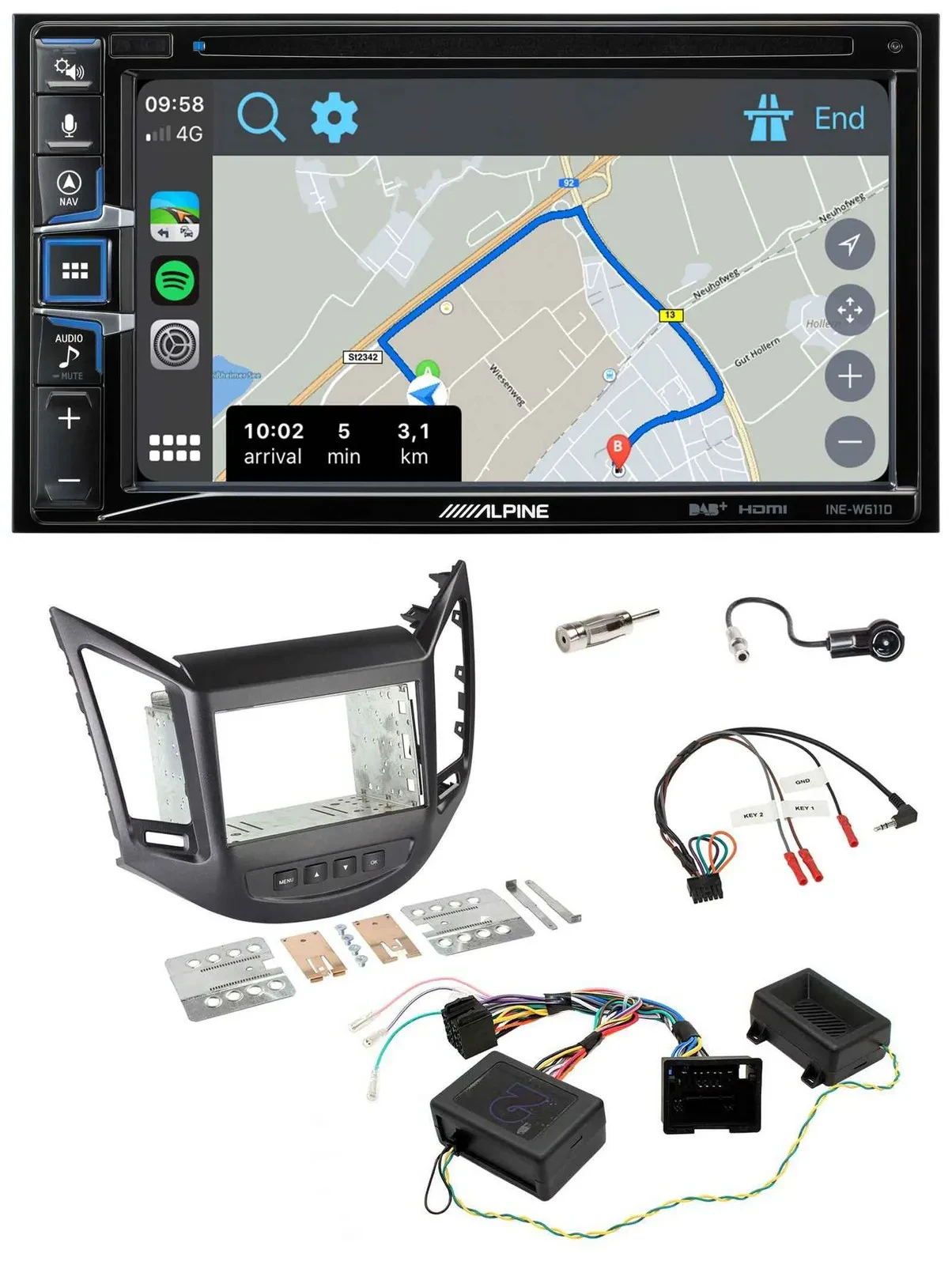 Alpine DAB TMC Bluetooth 2DIN USB Lenkrad Navigation für Chevrolet Orlando 2011-