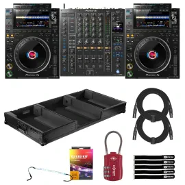 Pioneer DJ CDJ-3000 Media Players Pair w DJM-A9 Mixer & Black Rolling Case