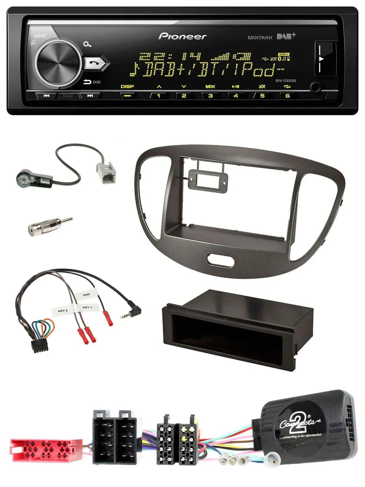 Pioneer Bluetooth USB DAB Lenkrad Autoradio für Hyundai i10 ISO 2009-13 dunkelsi