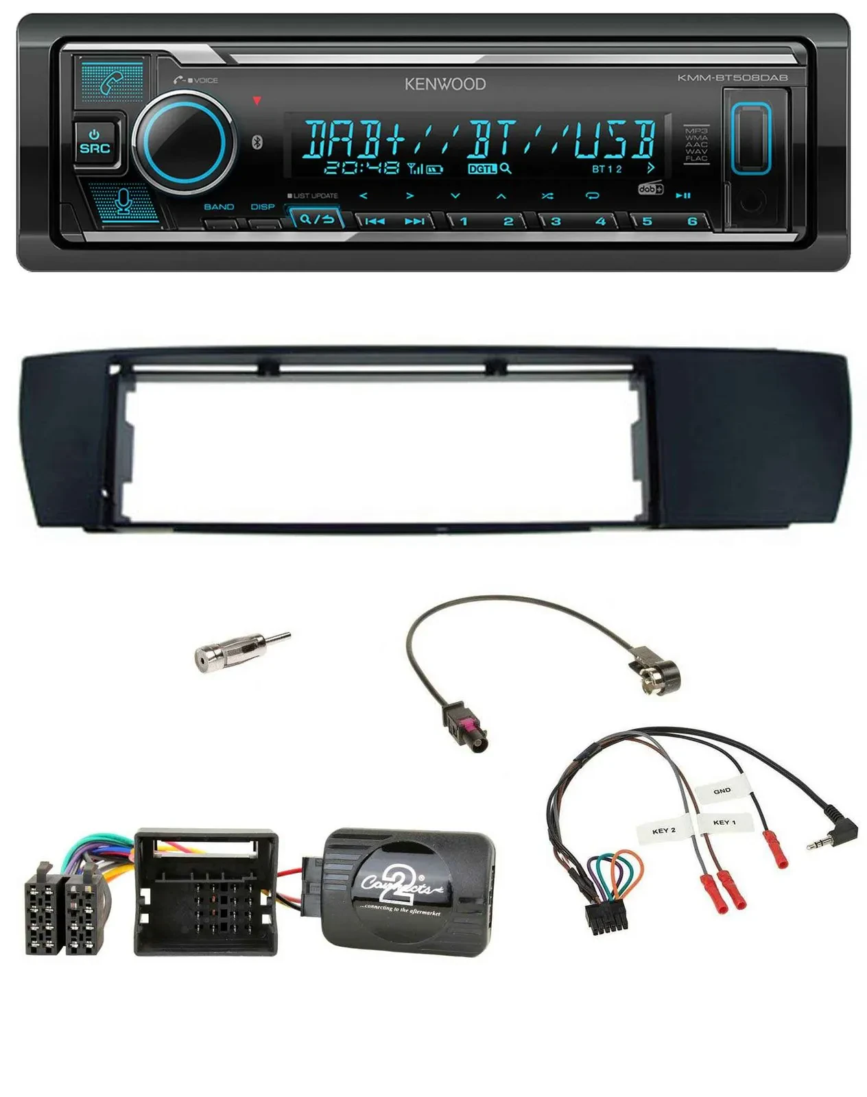 Kenwood Bluetooth Lenkrad DAB USB Autoradio für BMW X3 04-10 E83 seitlich