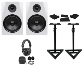 2) Rockville DPM8W 8" 600w Dual Powered Studio Monitors+Stands+Pads+Headphones