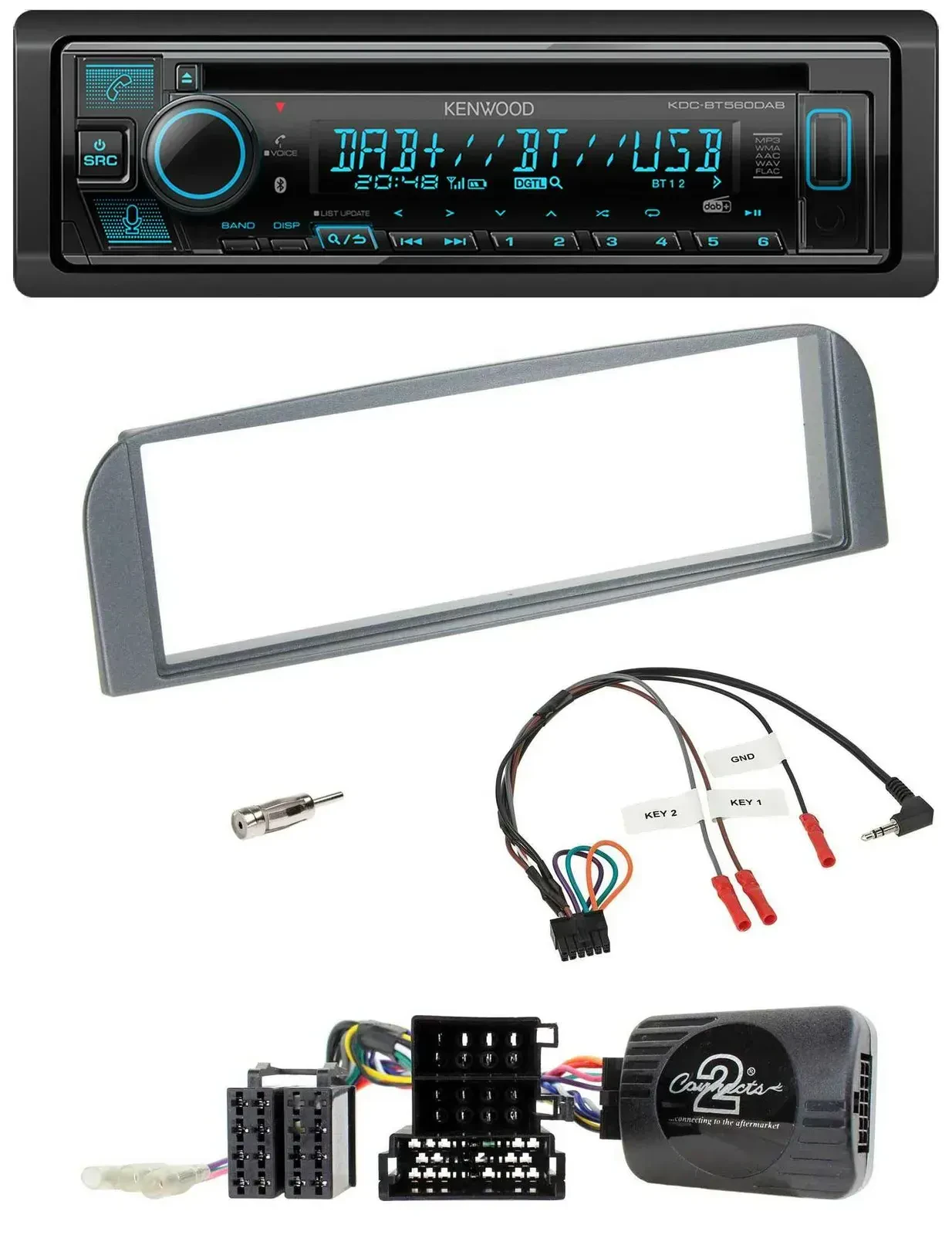 Автомагнитола Kenwood Bluetooth, DAB, CD, USB для Alfa Romeo 147/GT (2007–2010), антрацит