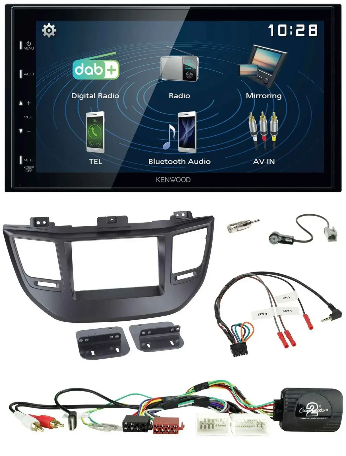 Автомагнитола для Hyundai Tucson 2015–2020 Kenwood 2-DIN, Bluetooth, USB, DAB, черная