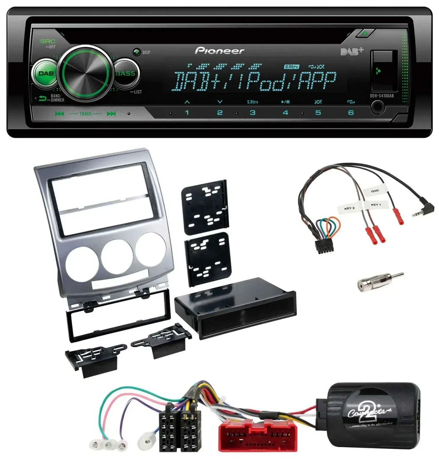 Автомагнитола Pioneer CD USB MP3 DAB для Mazda 5 CR 2005–2010, серебристая, с управлением на руле