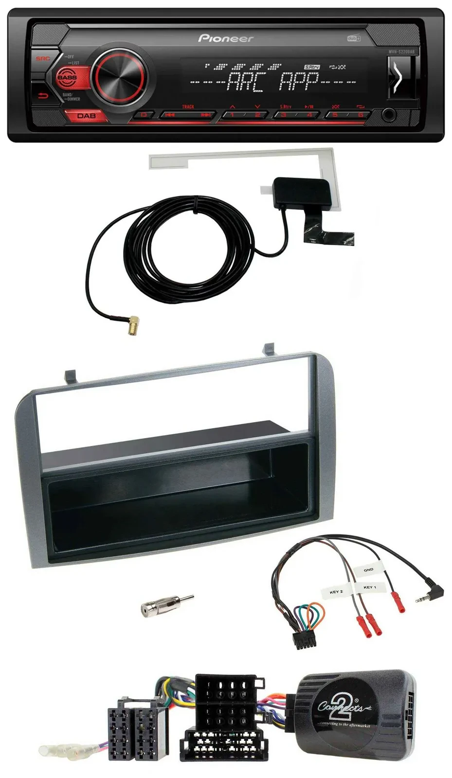 Pioneer 1DIN USB DAB MP3 Lenkrad Autoradio für Alfa 147 GT 07-10 anthrazit Ablag