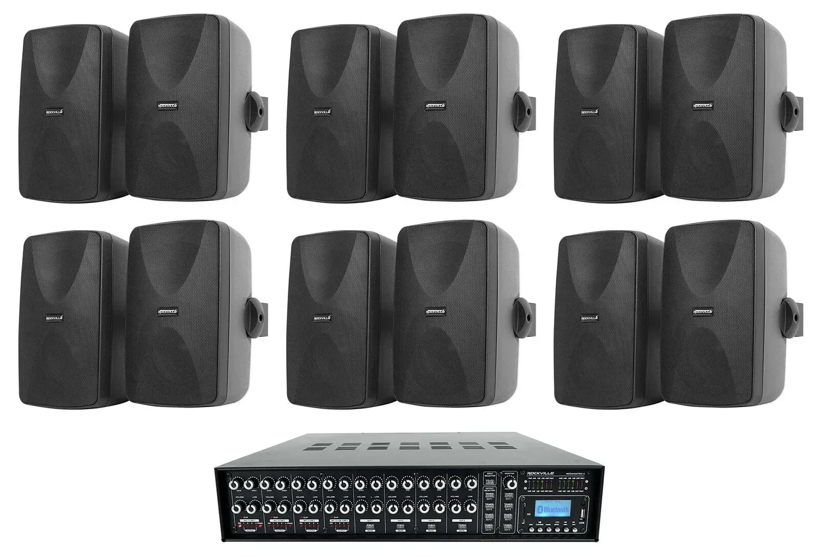 Настенная акустика Rockville ROCK MATRIX 4+(6) WET-7020B Black с усилителем (12 штук)