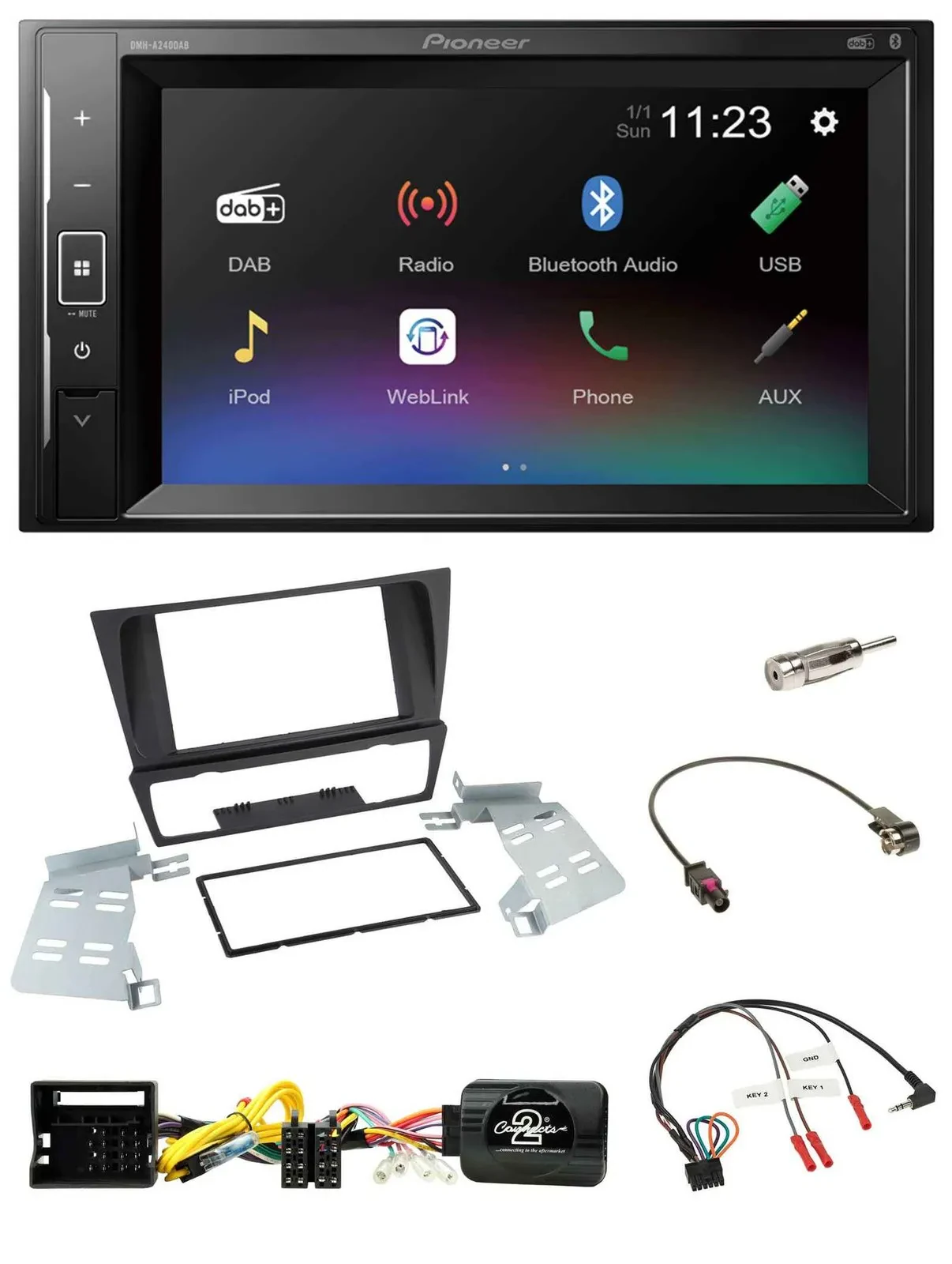 Pioneer DAB Lenkrad 2DIN Bluetooth USB Autoradio für BMW 3er E92 E93 E90 E91 ohn