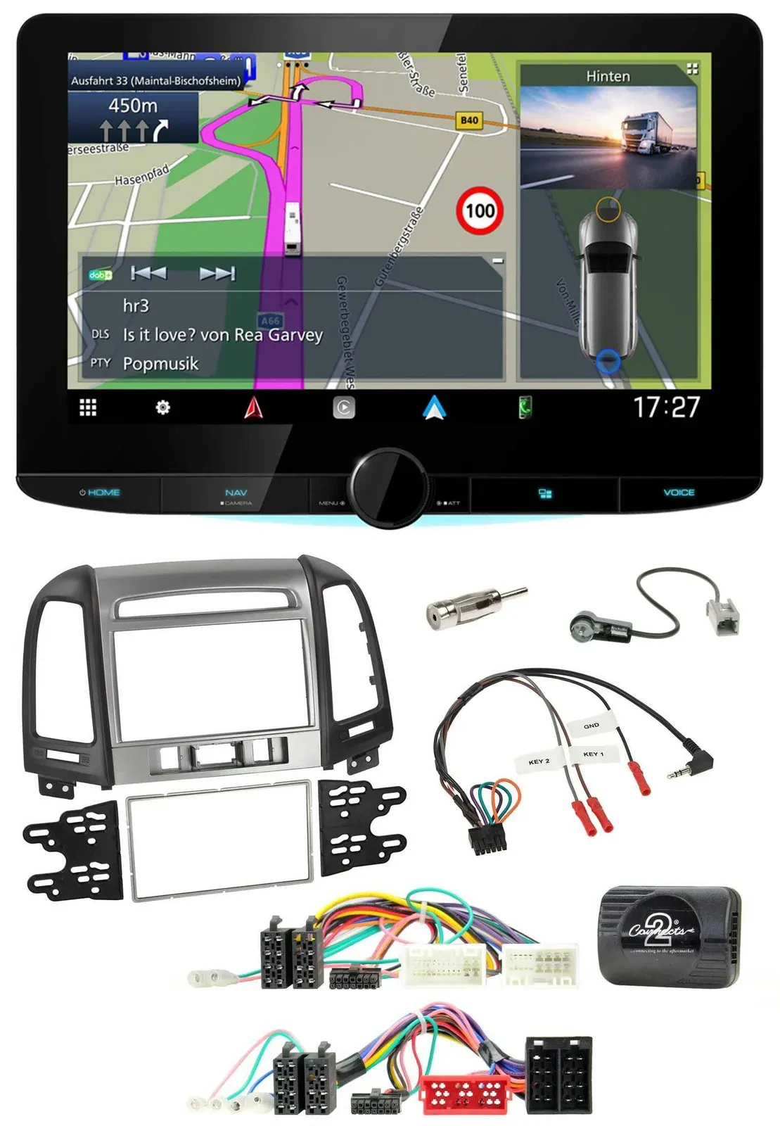 Автомагнитола для Hyundai Santa Fe (2010–2012) Kenwood 2DIN, Bluetooth, DAB, TMC, USB, навигация, поддержка кнопок на руле