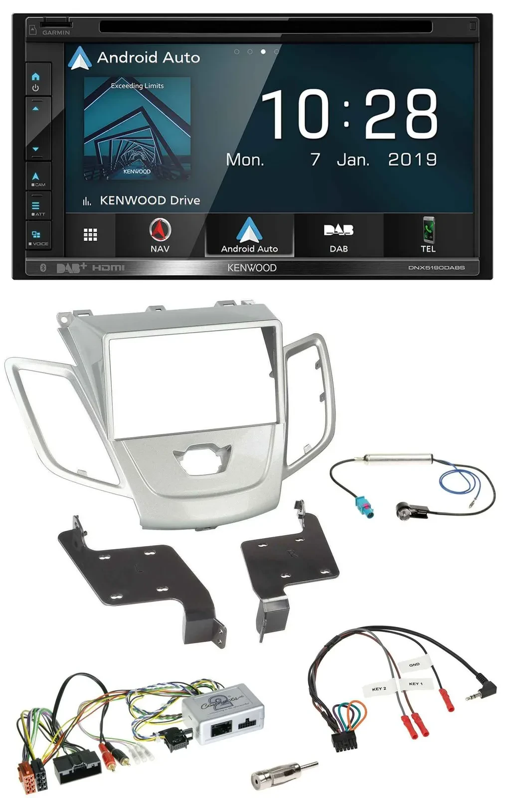 Kenwood DAB TMC USB 2DIN Lenkrad Bluetooth Navigation für Ford Fiesta 2010-2017