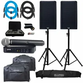 QSC K12.2 12" Powered Active DJ PA Speakers + BLX24/SM58 Wireless Mic System ...