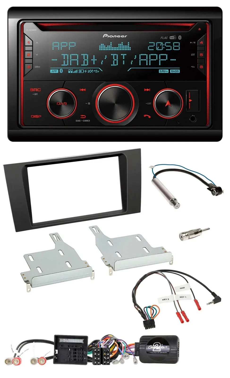 Автомагнитола Pioneer 2-DIN DAB, Bluetooth, USB, CD, поддержка кнопок на руле, для Audi A4 (2000–2001)