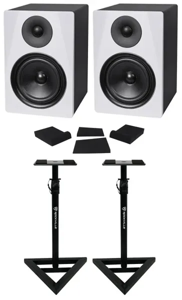 2) Rockville DPM6W Dual Powered 6.5" 420 Watt Active Studio Monitors+Stands+Pads