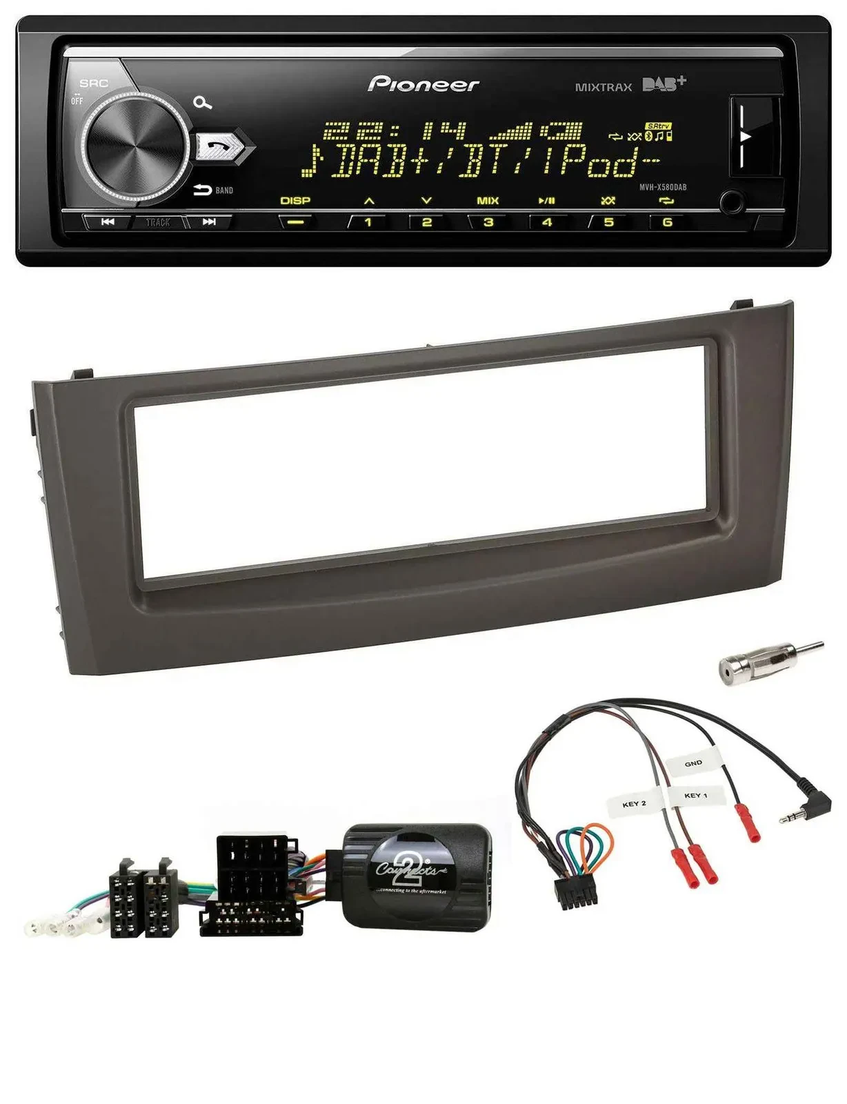 Автомагнитола Pioneer Bluetooth USB DAB для Fiat Grande Punto (2006–2010), черный