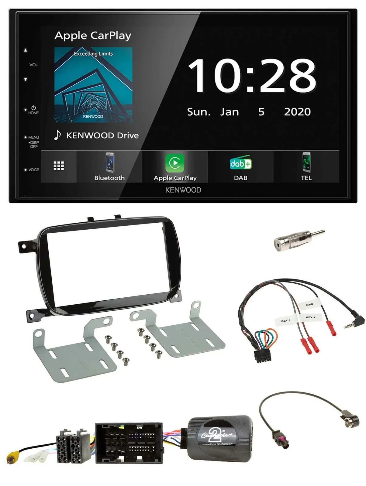 Kenwood Bluetooth Lenkrad DAB USB 2DIN Autoradio für 500 ab 2016 Facelift Piano
