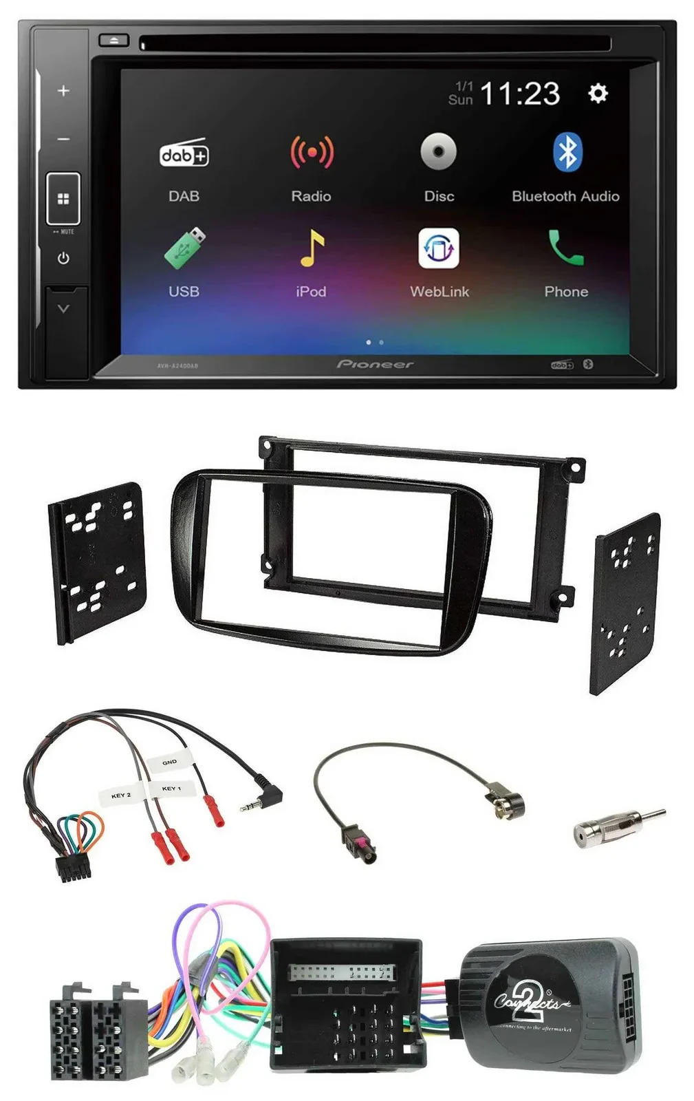 Pioneer Bluetooth Lenkrad USB 2DIN DAB DVD Autoradio für Ford Mondeo S-Max glänz