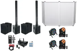 Rockville DJ Package w/ 2 TITAN PORTABLE ARRAY Speakers+Mic+Fogger+Facade+Lights