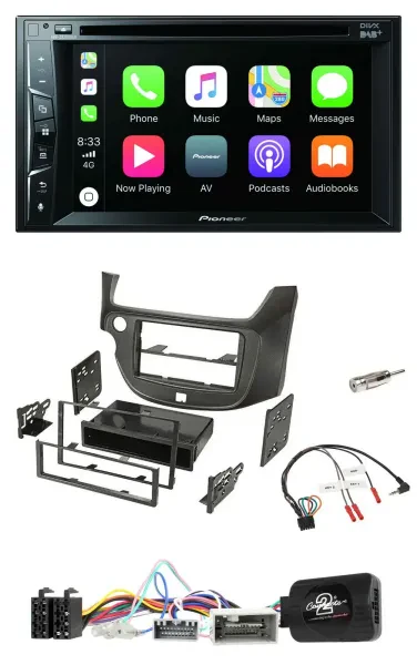 Pioneer Lenkrad USB DVD Bluetooth DAB 2DIN Autoradio für Honda Jazz ab 14 dunkel