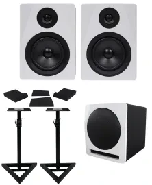 Активный студийный монитор Rockville APM5W White с сабвуфером и аксессуарами (пара)
