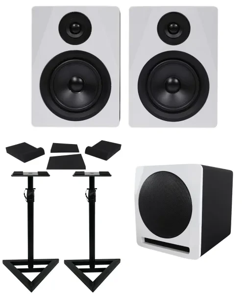 Активный студийный монитор Rockville APM5W White с сабвуфером и аксессуарами (пара)