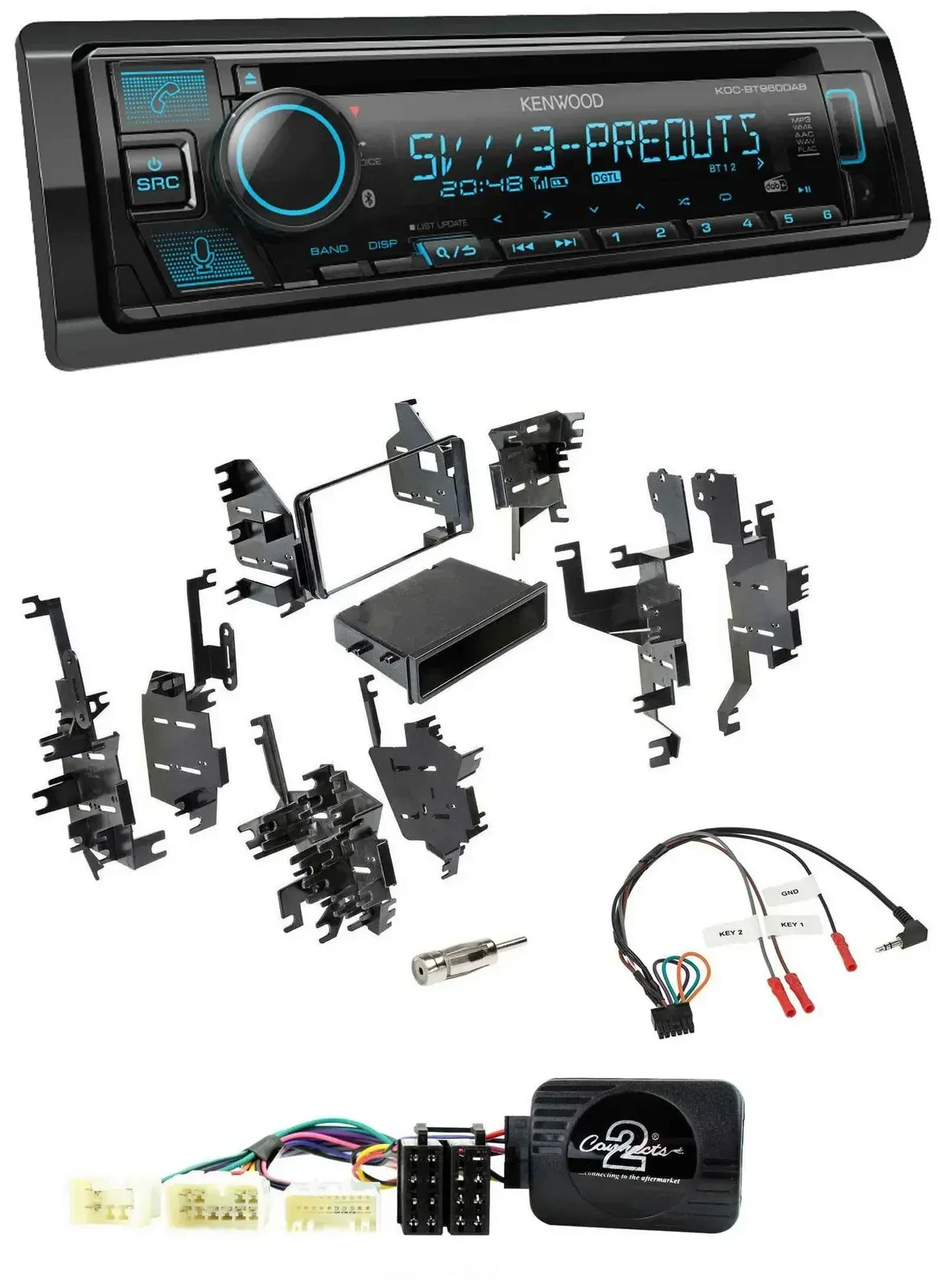 Автомагнитола для Toyota Yaris 2007–2012 Kenwood Bluetooth, USB, CD, DAB, поддержка кнопок на руле