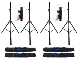 (4) Rockville DJ PA Tripod Speaker Stands Hydraulic Air Auto Lift & Lower+Bags