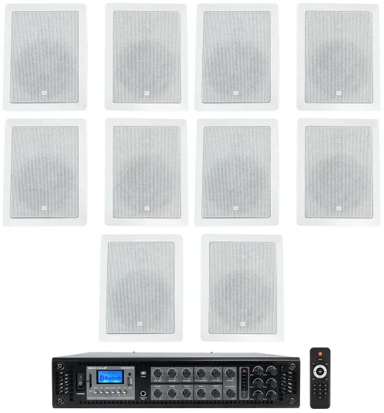 (10) JBL Control 126 WT 6.5" 30w Commercial 70v In-Wall Speakers+Amplifier