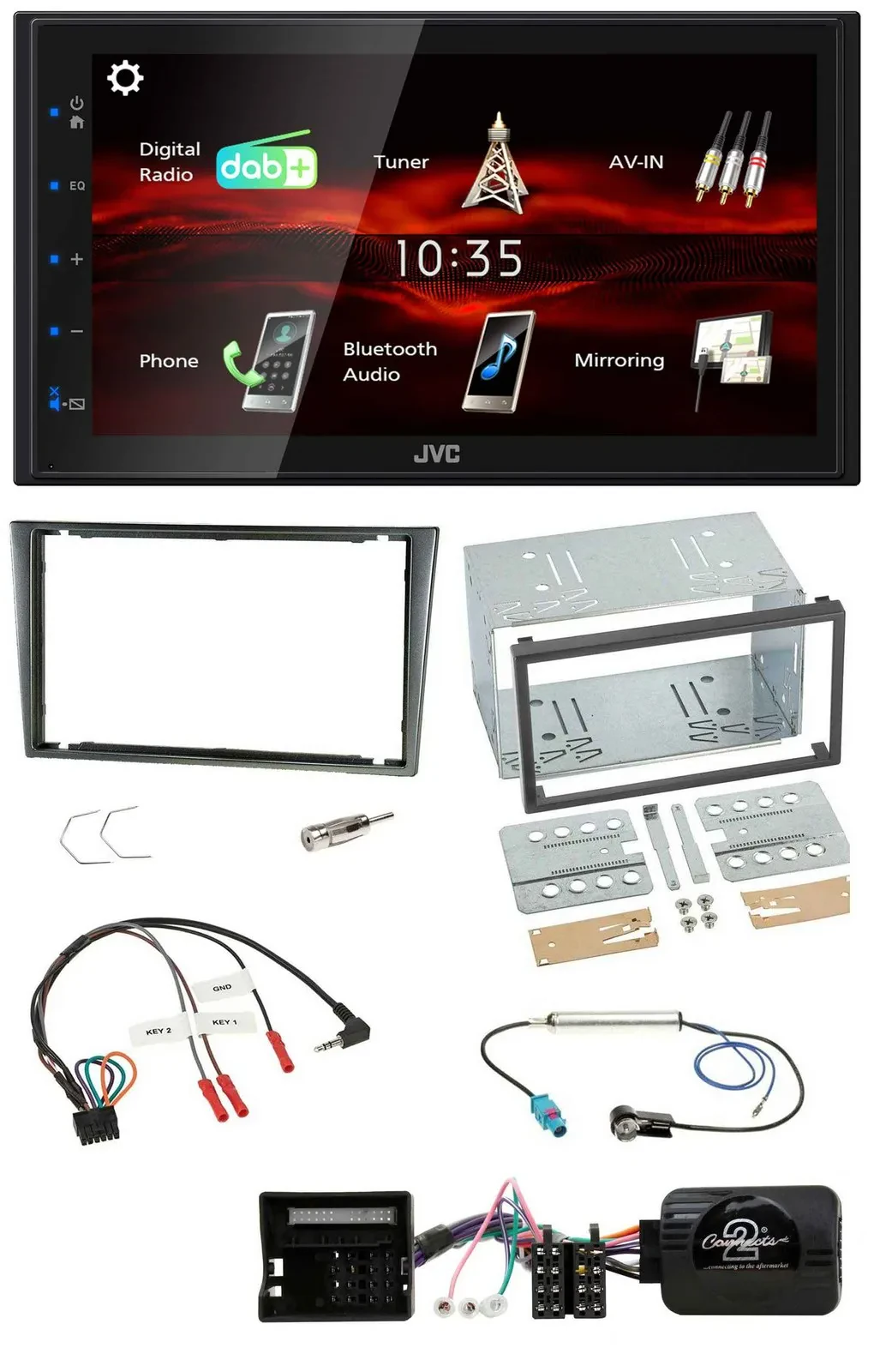 JVC USB Bluetooth Lenkrad DAB 2DIN Autoradio für Opel Corsa C 2004-2006 alu