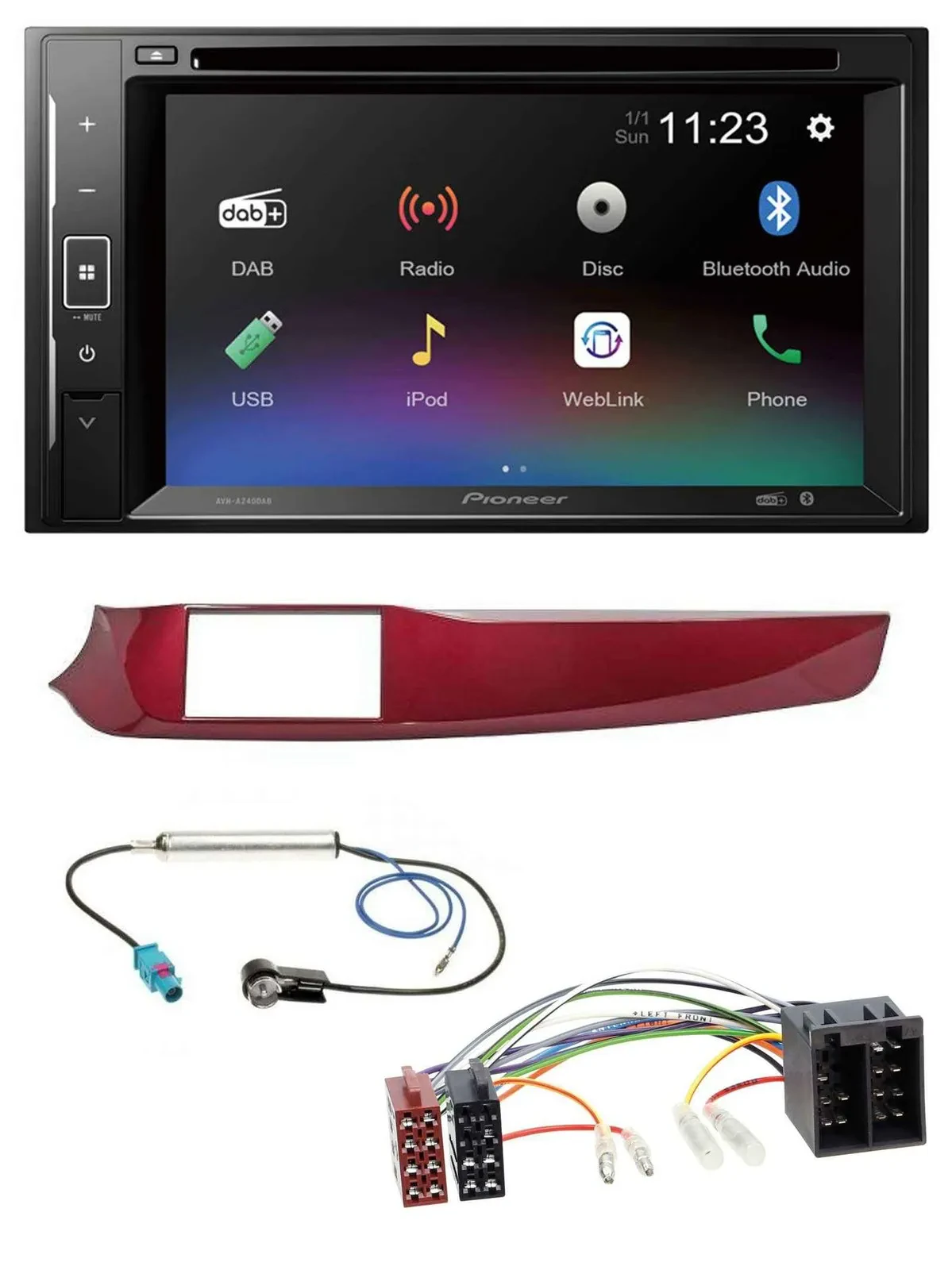 Автомагнитола Pioneer 2-DIN Bluetooth, USB, MP3, DAB, DVD для Alfa Romeo Giulietta 2010–2013, красный глянец
