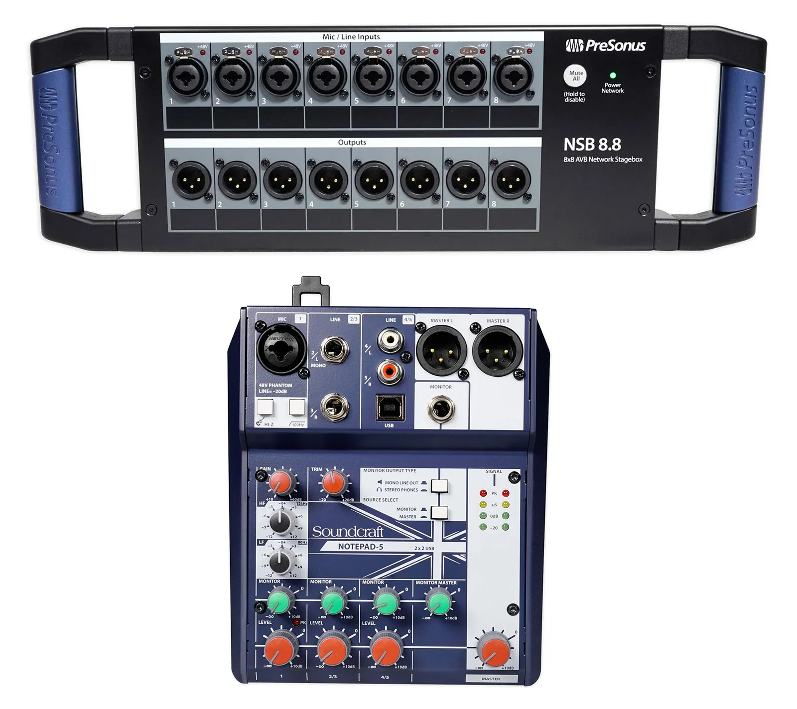 PRESONUS NSB 8.8 8x8 AVB Stagebox w/(8) XMAX Preamps+Soundcraft Mixer