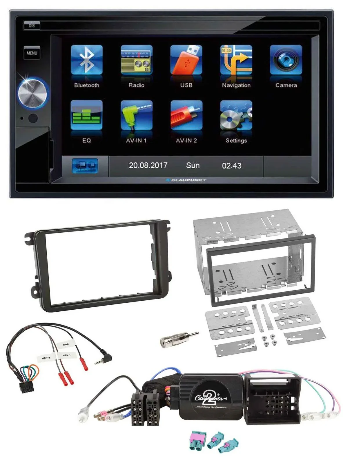 Blaupunkt SD USB TMC Bluetooth 2DIN Lenkrad Navigation für VW Passat Polo Sciroc