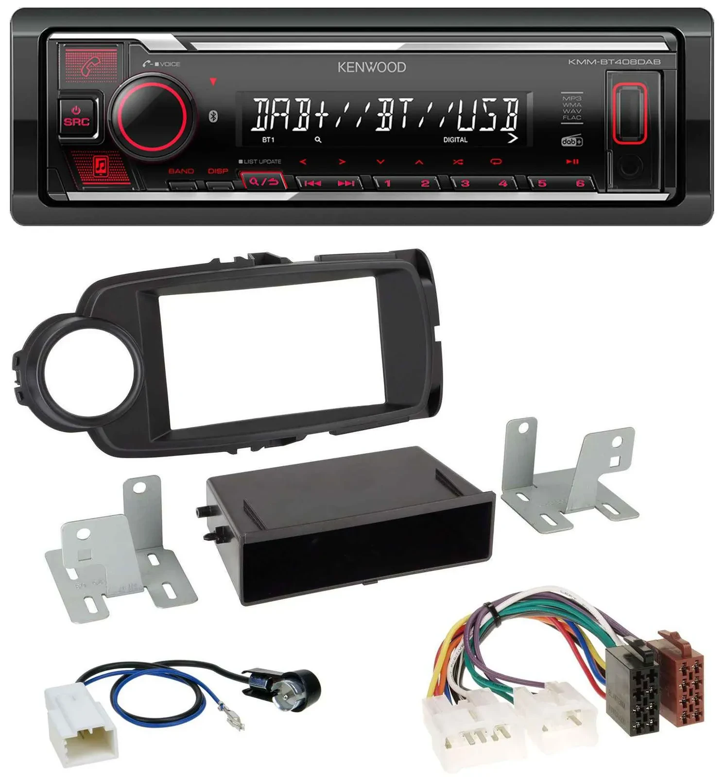 Автомагнитола для Toyota Yaris (2011–2014) Kenwood MP3, Bluetooth, USB, DAB, черная