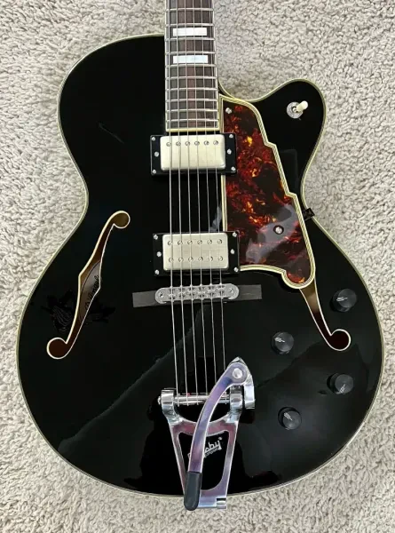 D'Angelico Excel EX-175 Electric Guitar with Bigsby in Black Model DAE175SBKCB