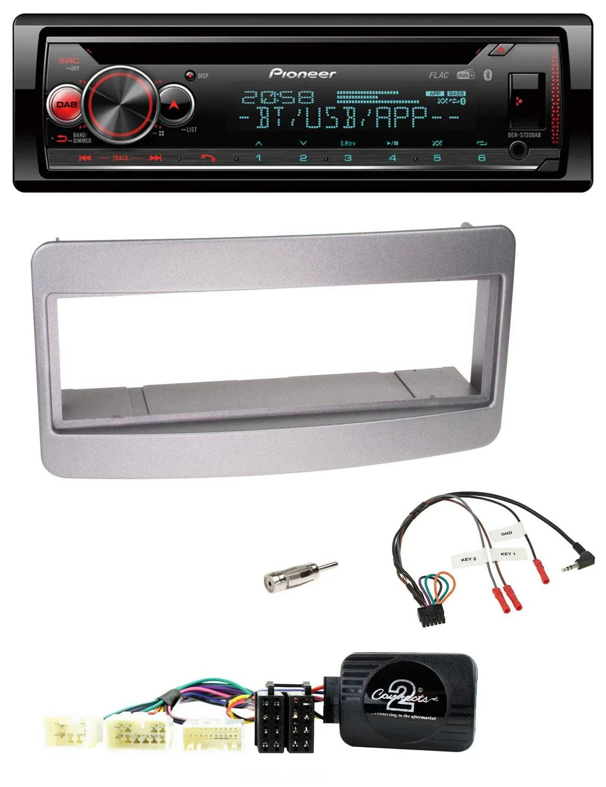 Автомагнитола для Toyota RAV4 (2001–2006) Pioneer DAB CD Bluetooth USB, поддержка управления на руле, темный