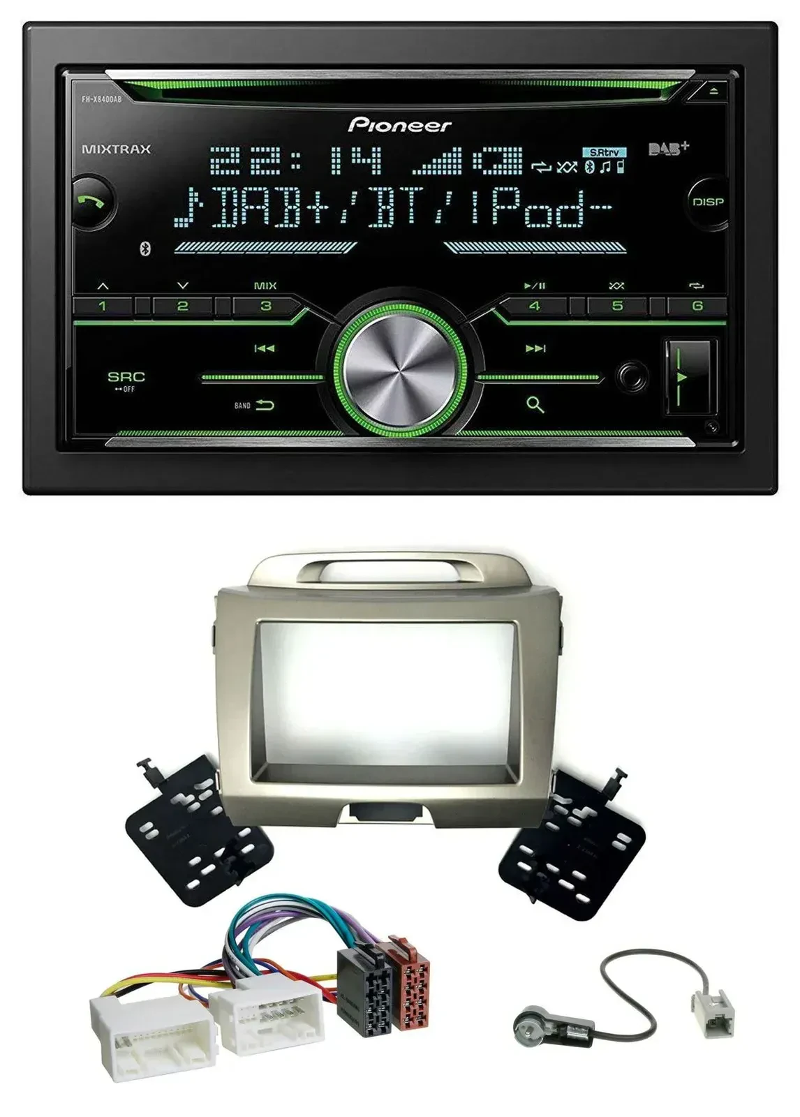 Автомагнитола для Kia Sportage 3 (SL, 2010–2015) Pioneer 2 DIN, Bluetooth, DAB, USB, CD, серебристый