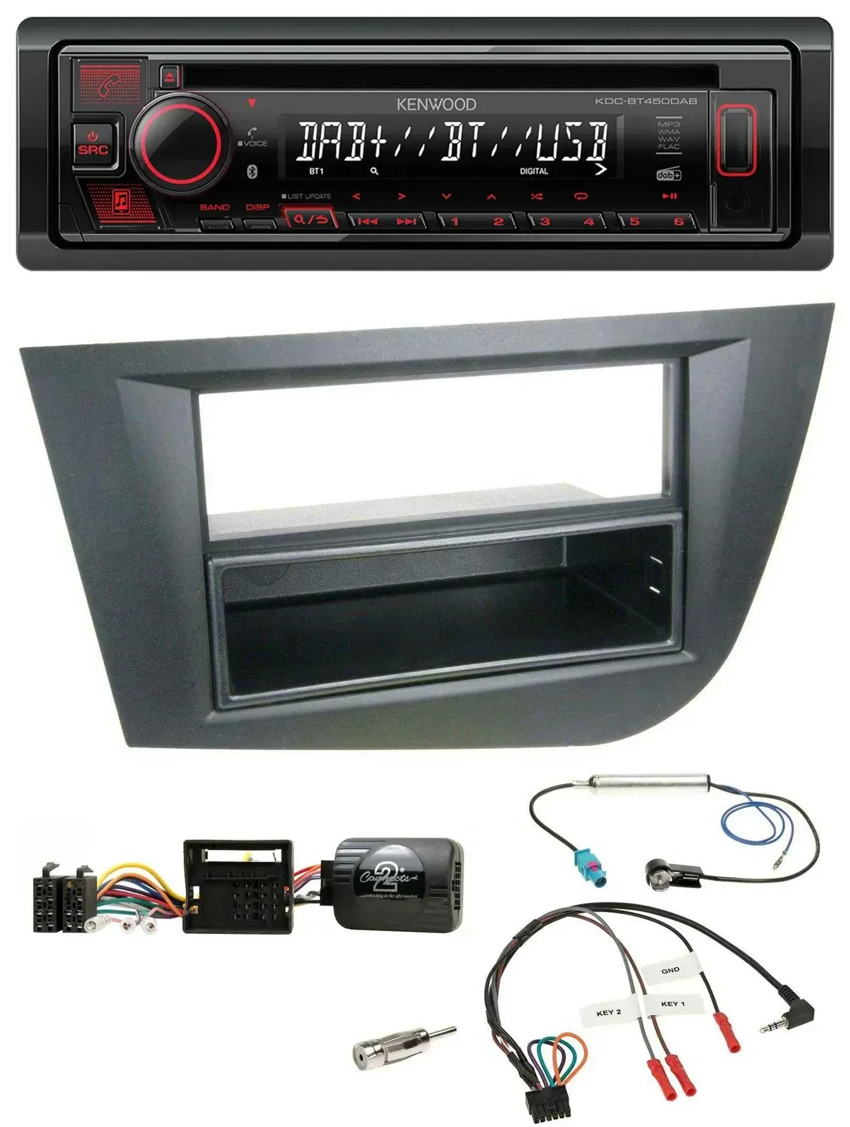 Автомагнитола Kenwood CD, USB, Bluetooth, DAB для Seat Leon 2005–2010, черный