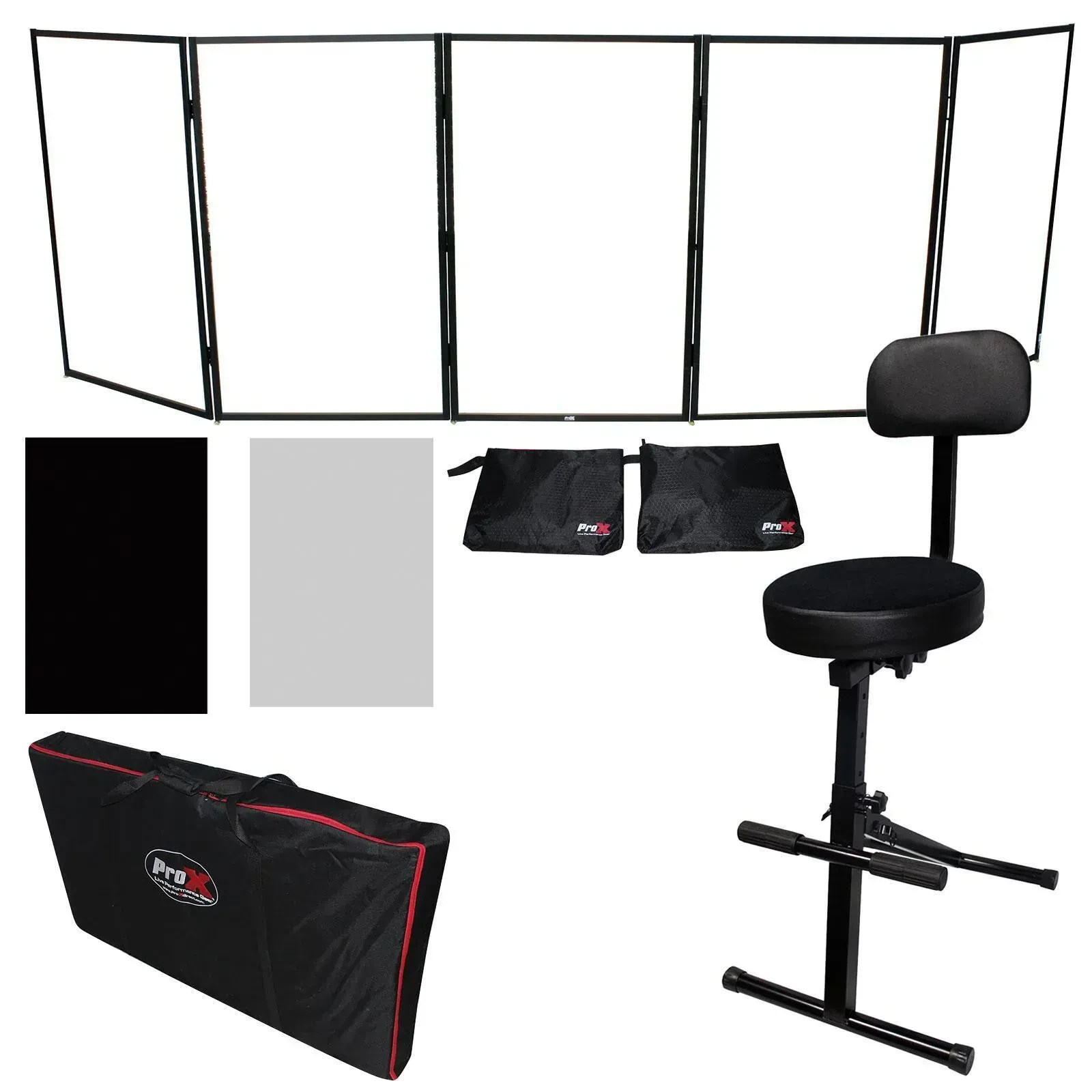 DJ фасад ProX XF-5X3048B-CHAIRPK, 5 панелей, алюминий, черный, с DJ-стулом