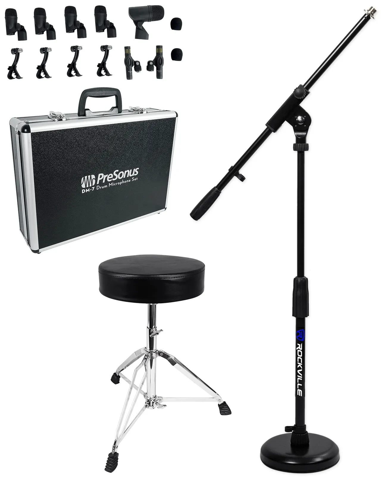Микрофонный набор для ударных PreSonus DM-7+RKDS+RDS30 (набор, 7 шт.) с кейсом, стойкой и стулом
