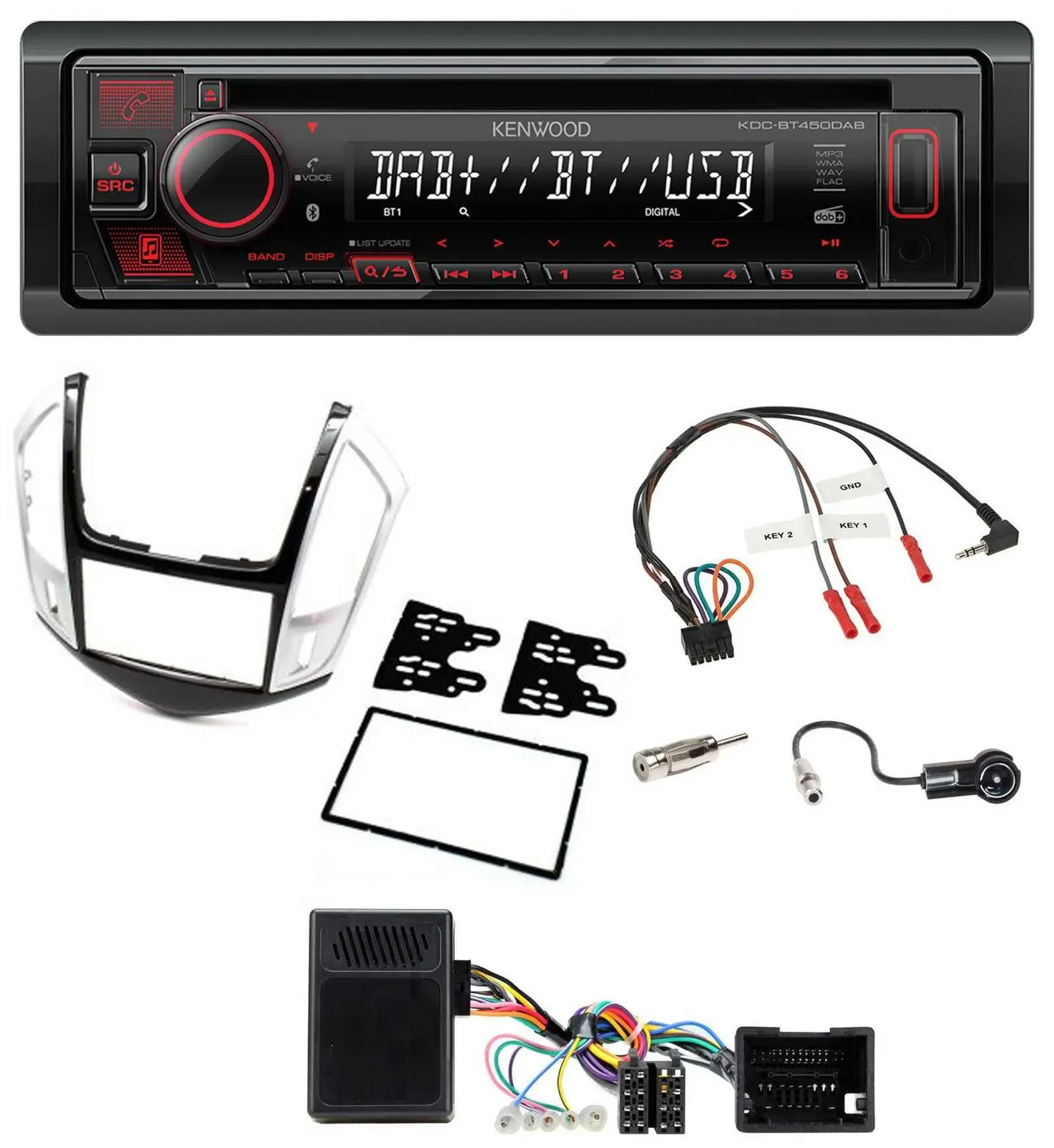 Kenwood Lenkrad CD USB Bluetooth DAB Autoradio für Chevrolet Cruze 2011-2016 sil