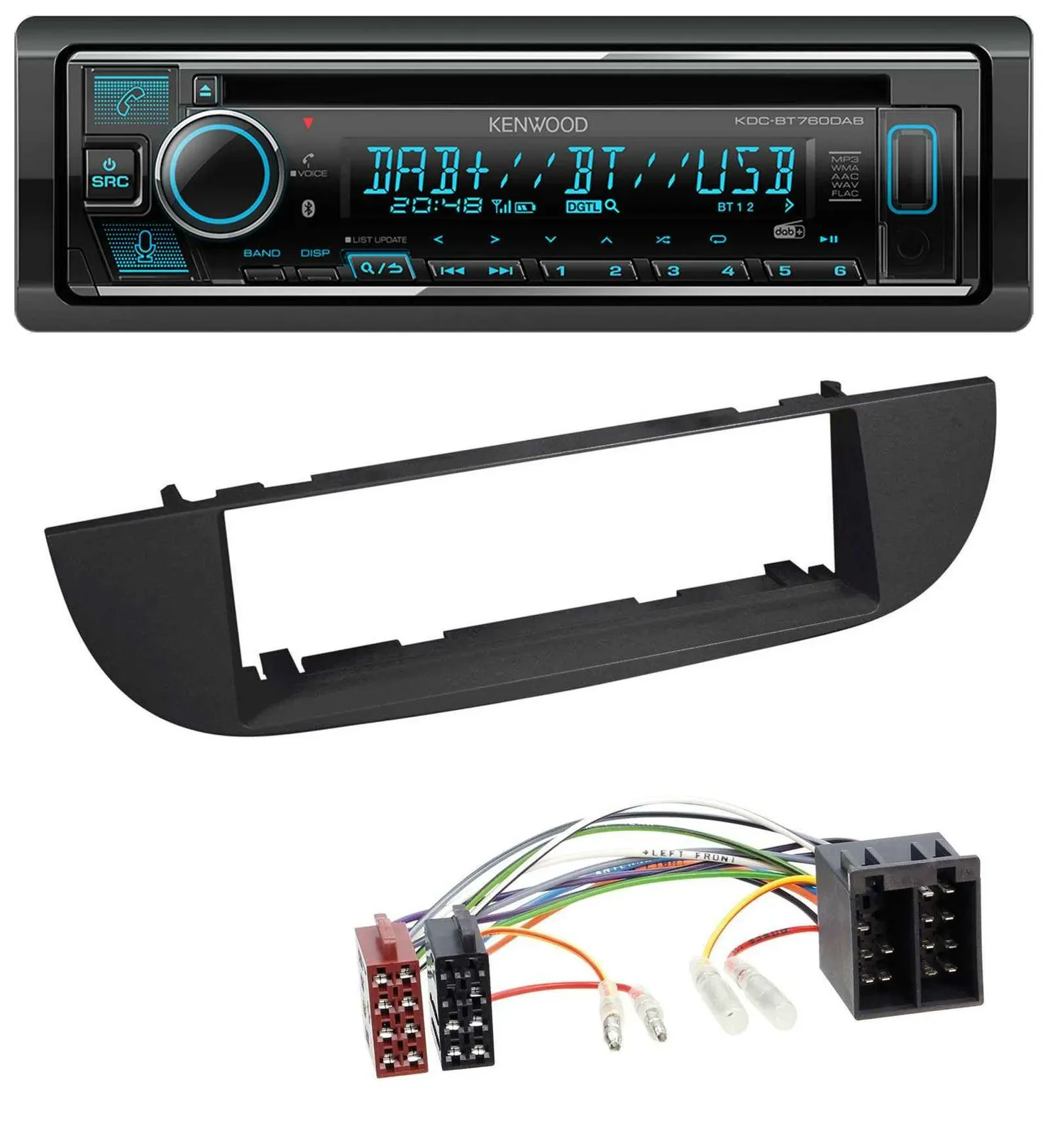 Kenwood MP3 Bluetooth DAB USB CD Autoradio für Fiat 500 (ab 2007) - schwarz