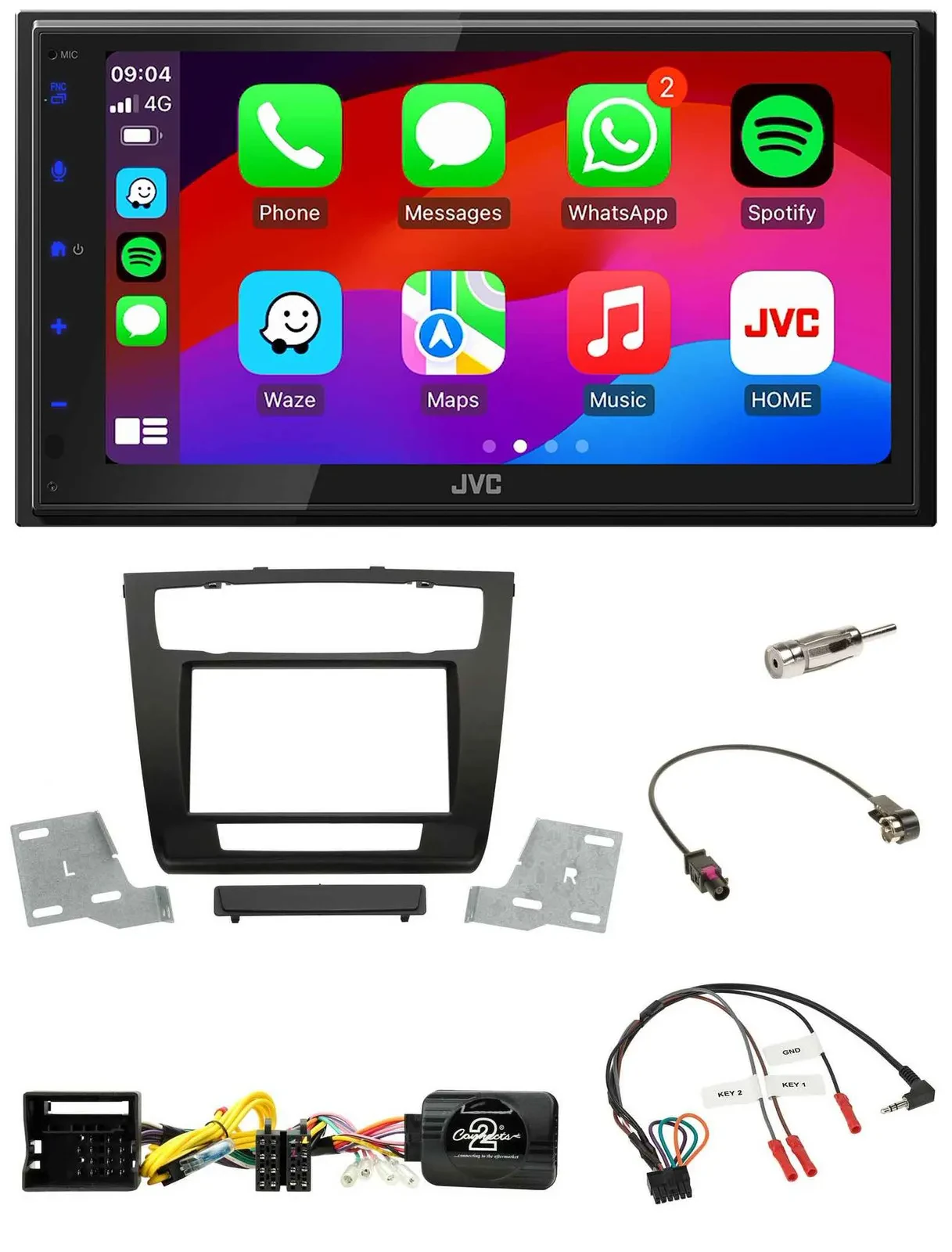 JVC Bluetooth USB Lenkrad 2DIN DAB Autoradio für BMW 1er aut. Klima E81/E82/E87/