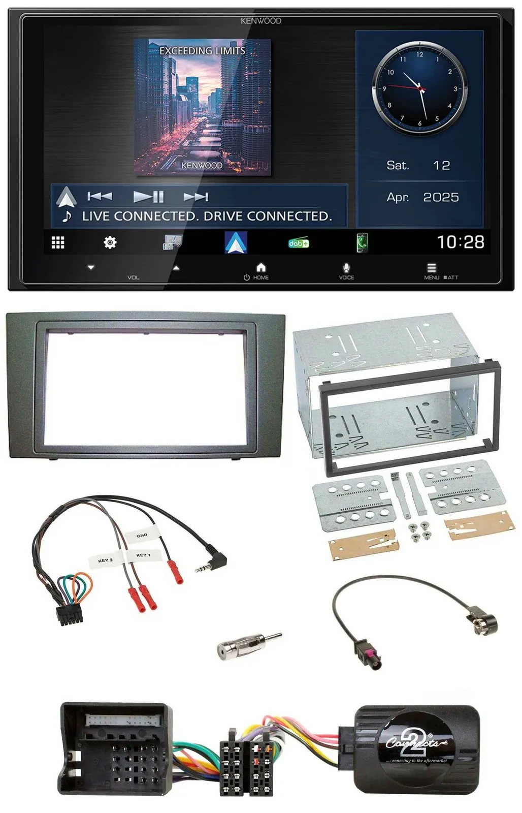 Автомагнитола Kenwood 2DIN Bluetooth USB DAB для Ford Mondeo 2003–2007, черный, с поддержкой управления на руле