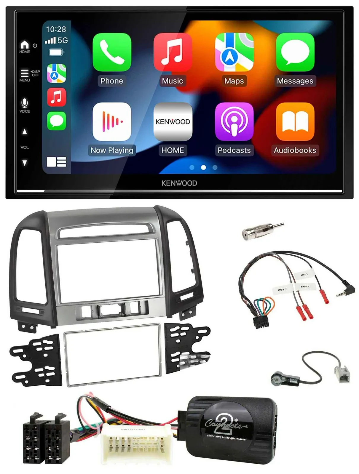 Kenwood DAB USB Bluetooth 2DIN Lenkrad Autoradio für Hyundai Santa Fe 3 Schalter
