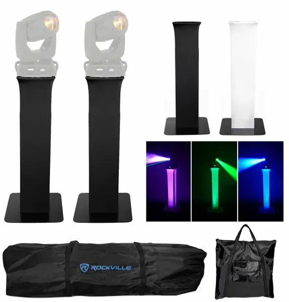 (2) Totem Stands+Black+White Scrims For (2) Chauvet Rogue RH1 Hybrid Lights