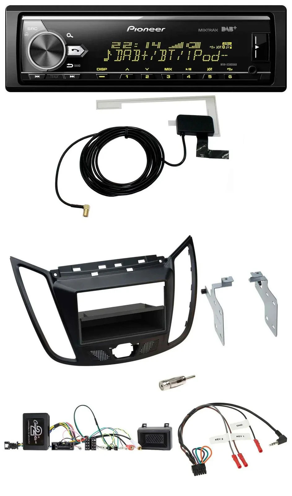 Pioneer Bluetooth DAB USB Lenkrad Autoradio für Ford C-Max Kuga matt schwarz