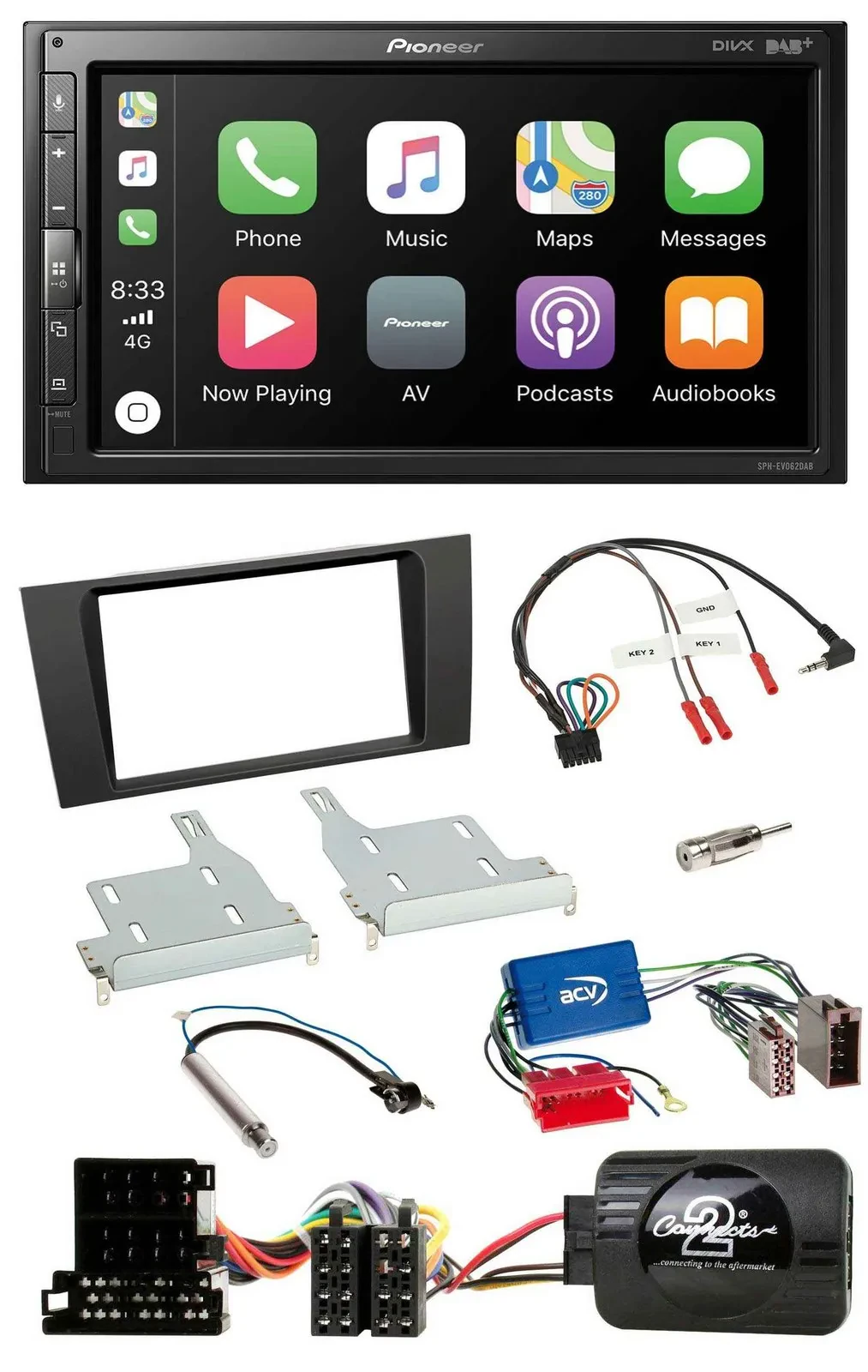 Pioneer USB Lenkrad DAB 2DIN Bluetooth Autoradio für Audi A4 99-01 Aktivsystem
