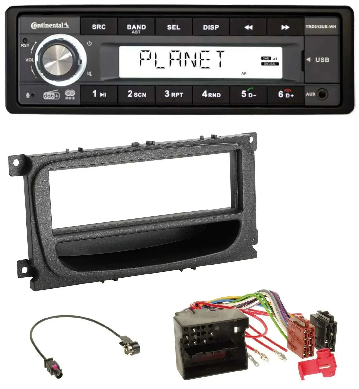 Автомагнитола Continental 1 DIN, USB, AUX, DAB, MP3 для Ford C-Max/Focus/Galaxy (с 2007)